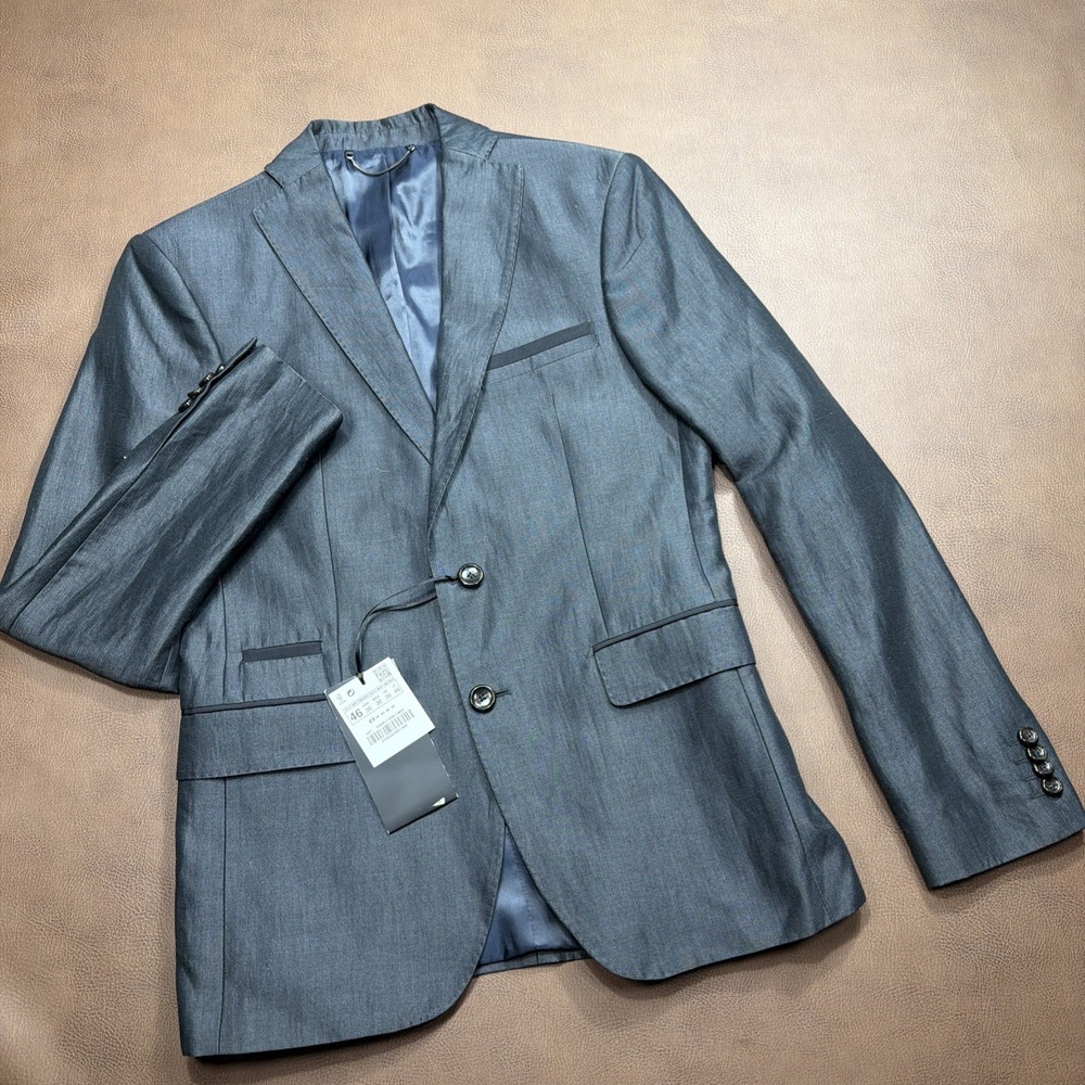 ZARA Men's Sport Coat Blazer 36 Gray 2 Button Slim Fit Modern Wedding Office New